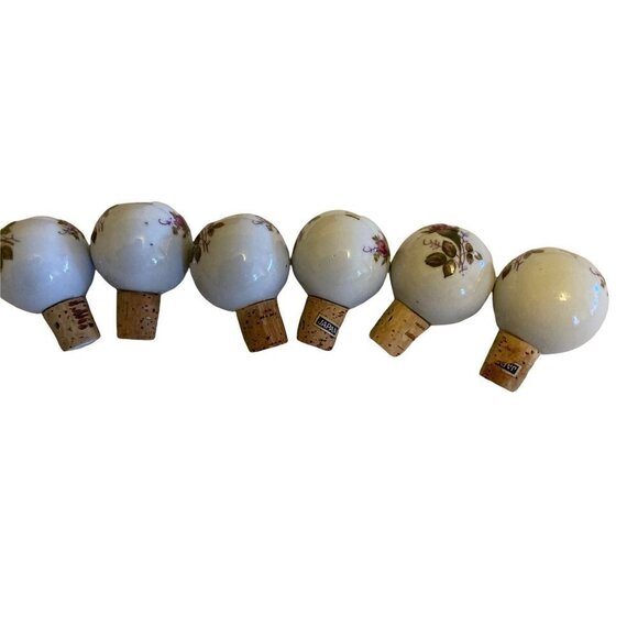 Vintage Porcelain Liquor Barware Bottle Stopper Set of 6 Decanter Floral Gold - Picture 1 of 11